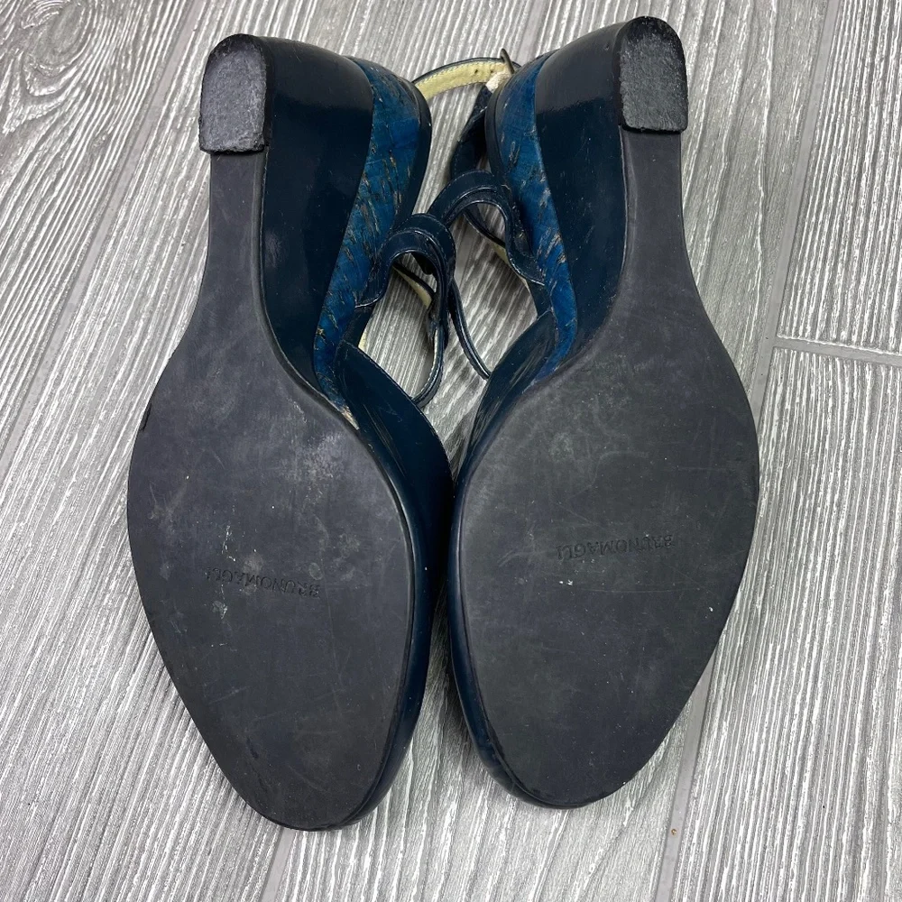 BRUNO MAGLI T Strap Leather Wedge Sandals Women’s size EU 38 US 8 Blue